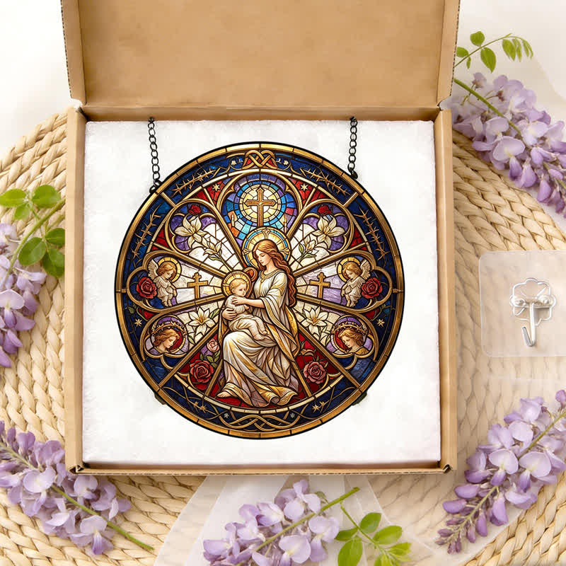 Christianartworkshop Attrape-soleil en verre orné d'un symbole sacré floral représentant la Nativité : emblème d'une douce consolation céleste - image 11