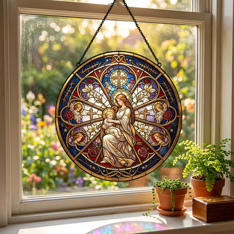 Christianartworkshop Attrape-soleil en verre orné d'un symbole sacré floral représentant la Nativité : emblème d'une douce consolation céleste - image 2