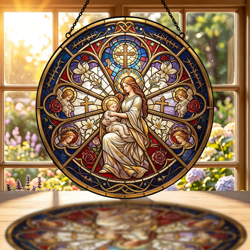 Christianartworkshop Attrape-soleil en verre orné d'un symbole sacré floral représentant la Nativité : emblème d'une douce consolation céleste - image 1