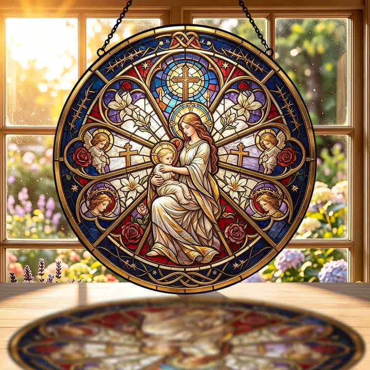 Christianartworkshop Attrape-soleil en verre orné d'un symbole sacré floral représentant la Nativité : emblème d'une douce consolation céleste - image 1
