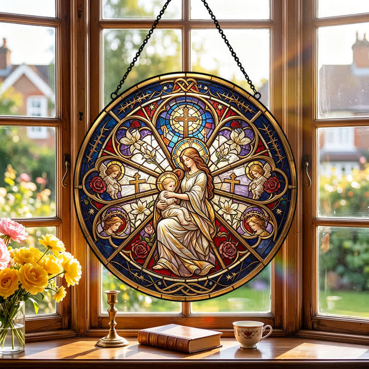 Christianartworkshop Attrape-soleil en verre orné d'un symbole sacré floral représentant la Nativité : emblème d'une douce consolation céleste - image 3