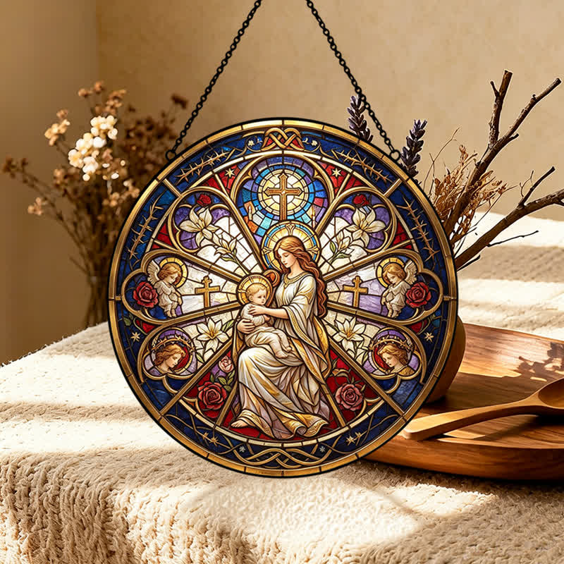 Christianartworkshop Attrape-soleil en verre orné d'un symbole sacré floral représentant la Nativité : emblème d'une douce consolation céleste - image 4