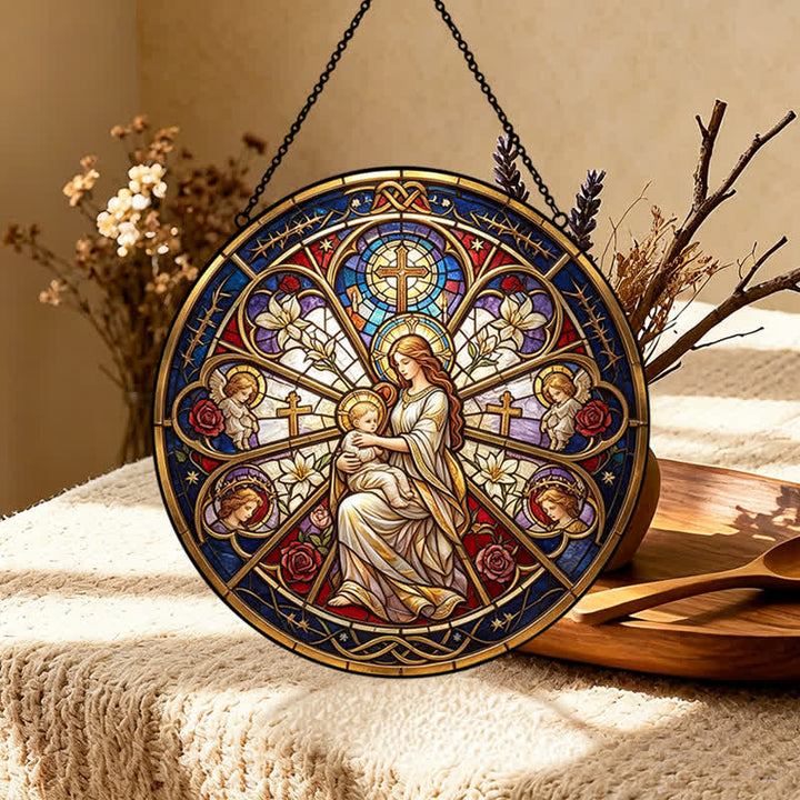 Christianartworkshop Attrape-soleil en verre orné d'un symbole sacré floral représentant la Nativité : emblème d'une douce consolation céleste - image 4