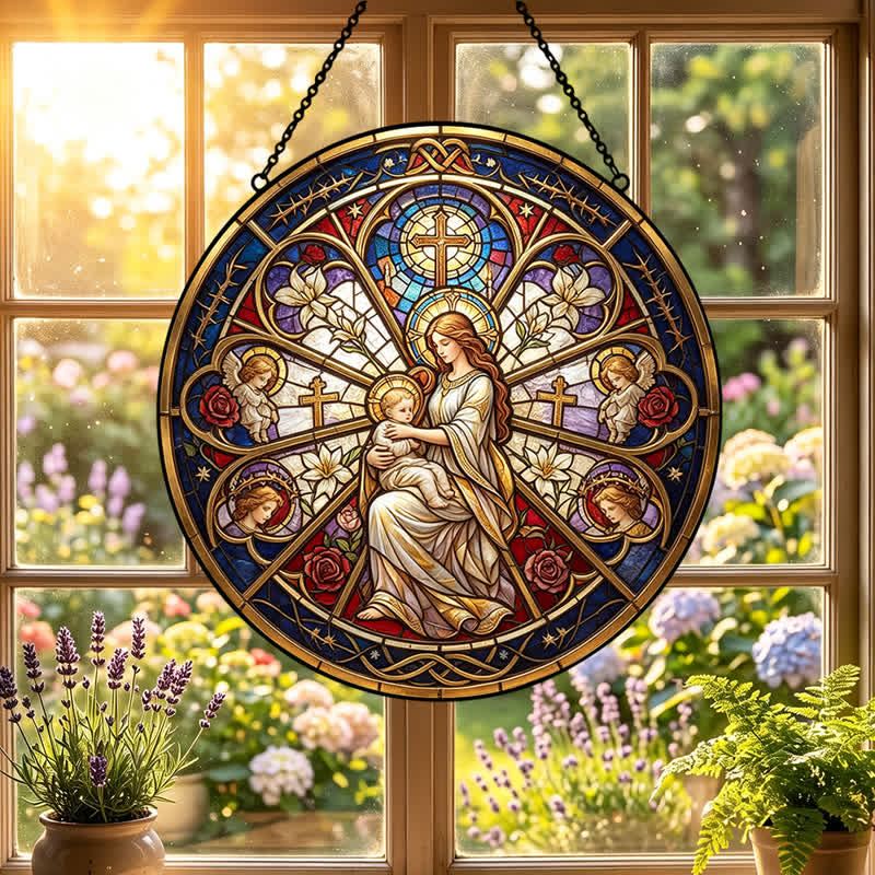 Christianartworkshop Attrape-soleil en verre orné d'un symbole sacré floral représentant la Nativité : emblème d'une douce consolation céleste - image 0