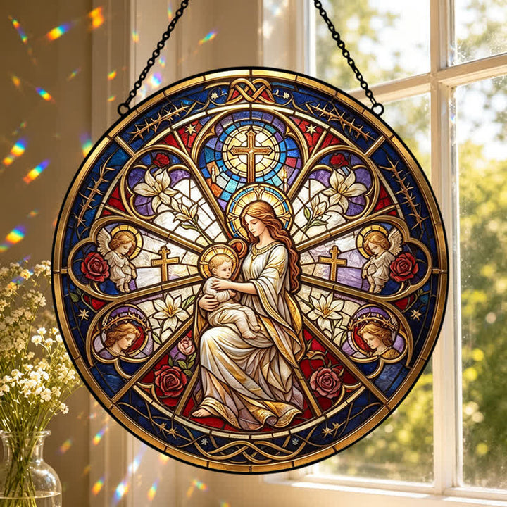 Christianartworkshop Attrape-soleil en verre orné d'un symbole sacré floral représentant la Nativité : emblème d'une douce consolation céleste - image 6