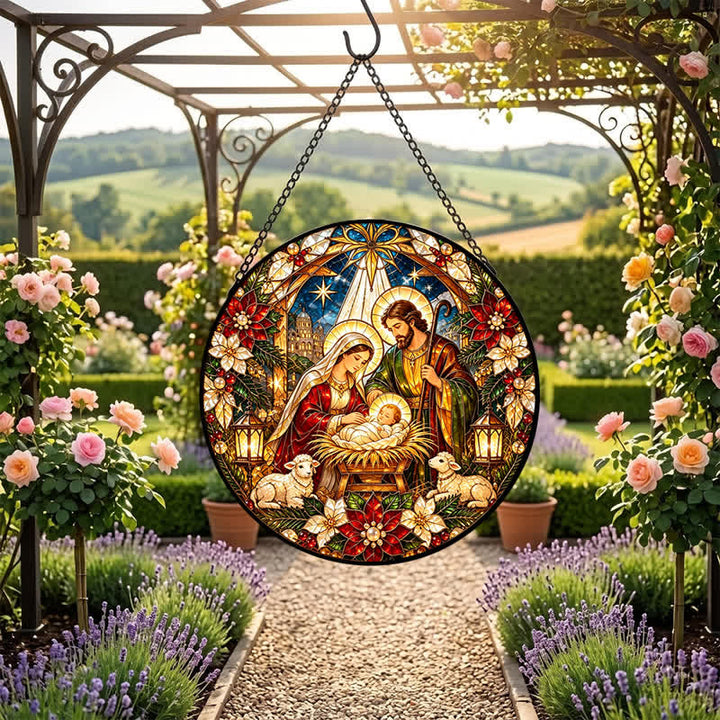 Christianartworkshop Attrape-soleil rond en vitrail de la Nativité : emblème de la tendre arrivée céleste - image 3