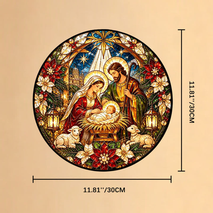 Christianartworkshop Attrape-soleil rond en vitrail de la Nativité : emblème de la tendre arrivée céleste - 11,81''*11,81''*0,14''/30*30*0,35cm - image 10