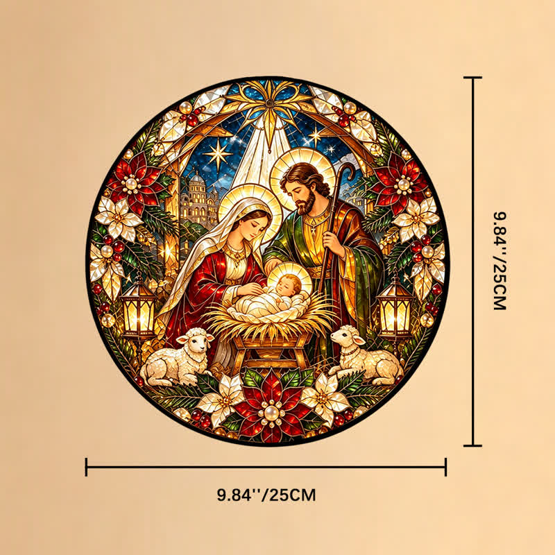 Christianartworkshop Attrape-soleil rond en vitrail de la Nativité : emblème de la tendre arrivée céleste - 9,84''*9,84''*0,14''/25*25*0,35 cm - image 9
