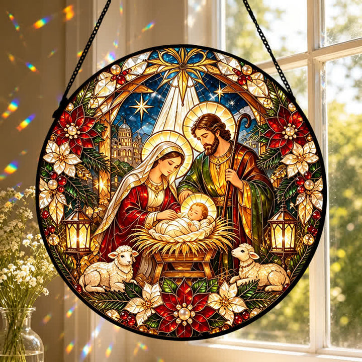 Christianartworkshop Attrape-soleil rond en vitrail de la Nativité : emblème de la tendre arrivée céleste - image 6