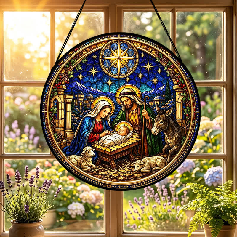 Christianartworkshop Attrape-soleil en verre Étoile de Bethléem et Nativité : Emblème de la douce promesse divine - image 0