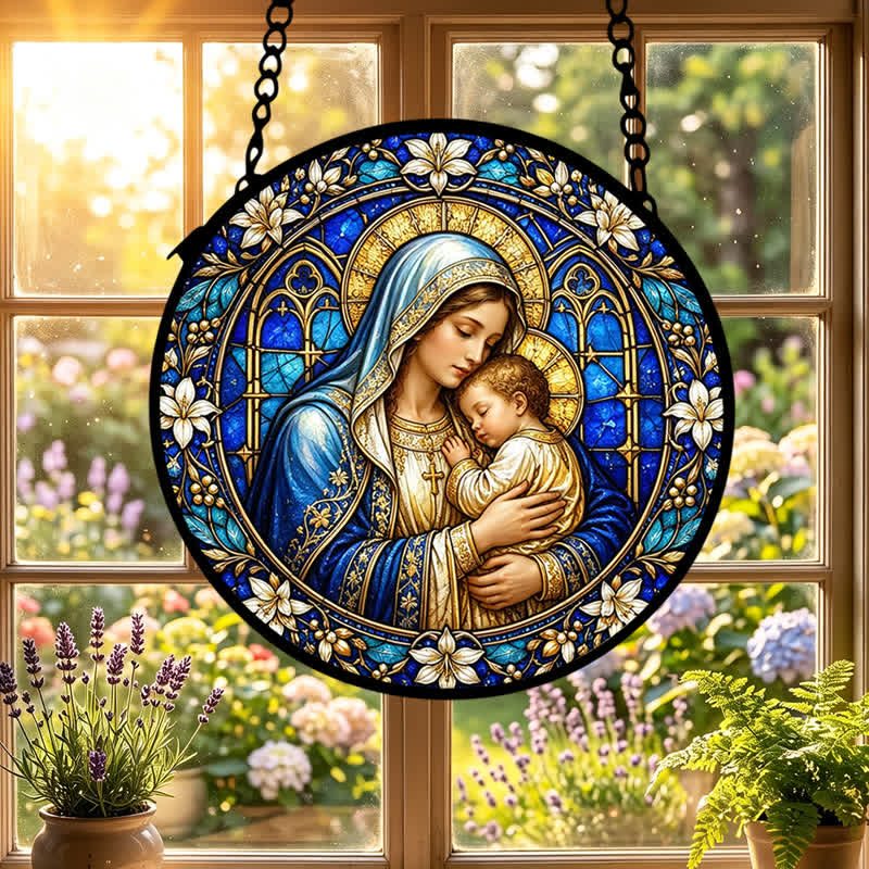 Christianartworkshop Attrape-soleil circulaire en verre orné, représentant une crèche : emblème de sérénité divine - image 0