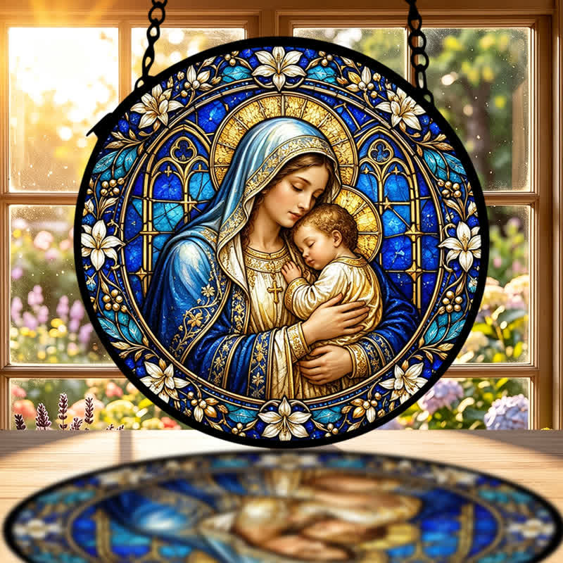 Christianartworkshop Attrape-soleil circulaire en verre orné, représentant une crèche : emblème de sérénité divine - image 1