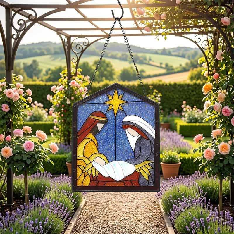 Christianartworkshop Attrape-soleil en vitrail de la Nativité guidé par les étoiles : symbole de l'arrivée paisible du divin - image 4