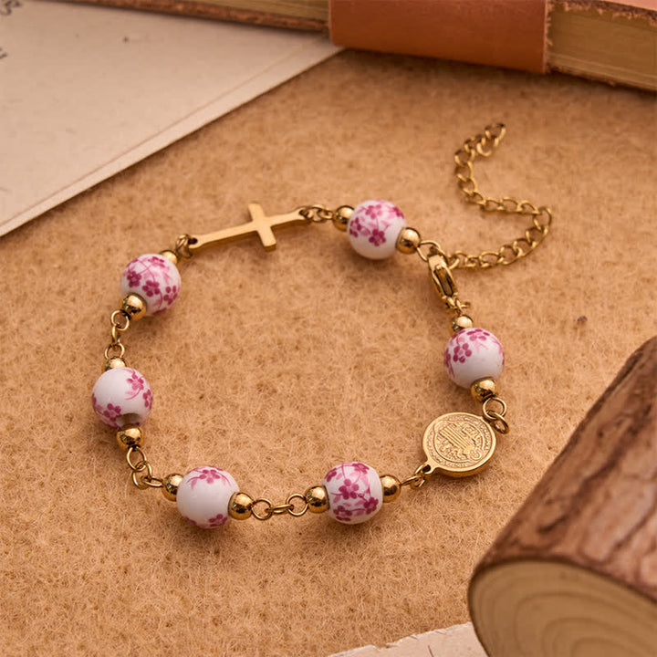 Christianartworkshop Bracelet à breloques Croix de Saint Benoît : Symbole de chaleureuse guidance spirituelle - Rose - image 2