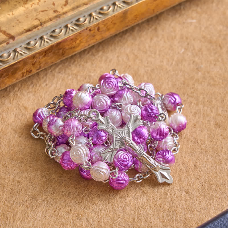 Christianartworkshop Chapelet de perles de rose céleste avec crucifix : symbole de guidance constante - Violet - image 0