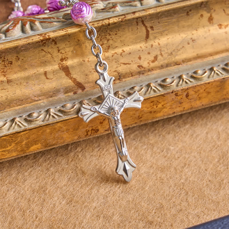 Christianartworkshop Chapelet de perles de rose céleste avec crucifix : symbole de guidance constante - image 4