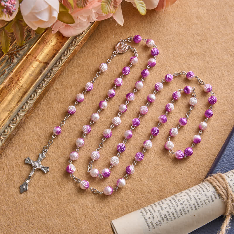 Christianartworkshop Chapelet de perles de rose céleste avec crucifix : symbole de guidance constante - image 1