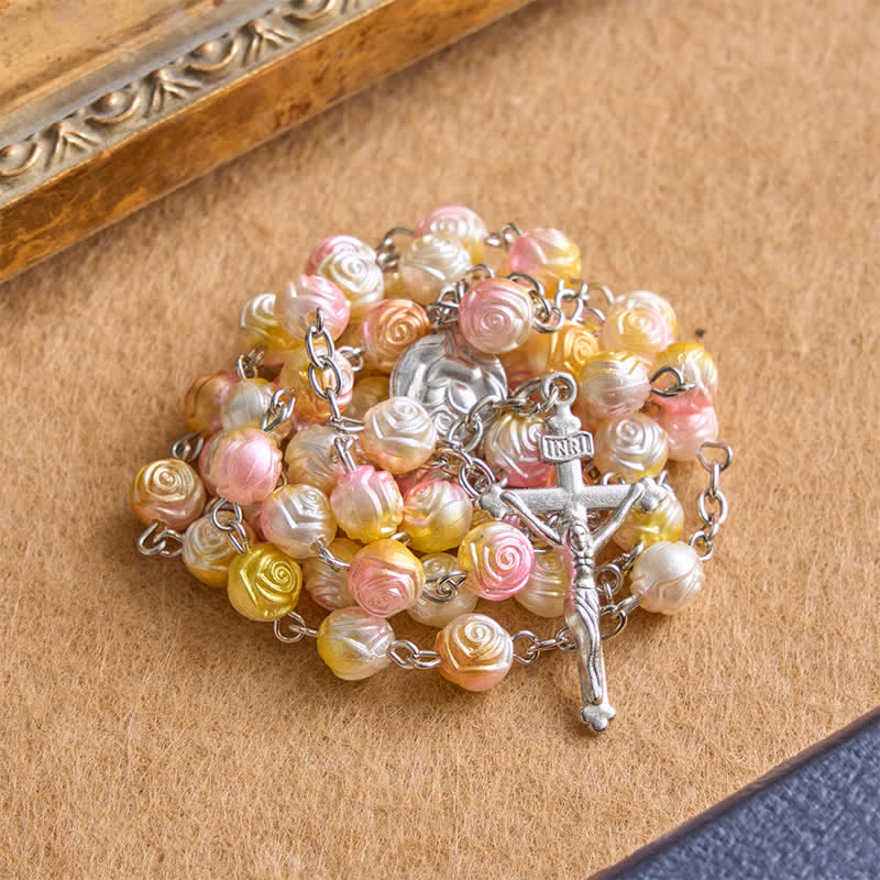 Christianartworkshop Chapelet de perles de rose céleste avec crucifix : symbole de guidance constante - Rose - image 5