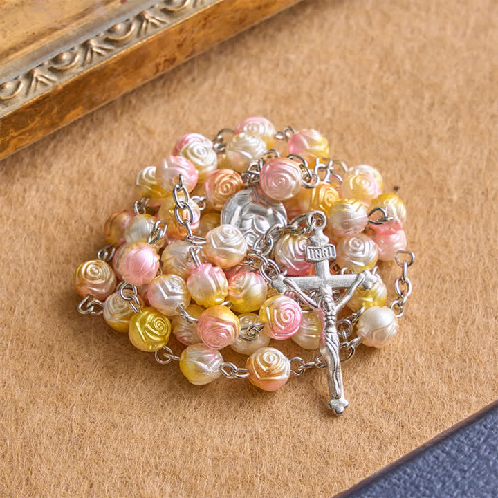 Christianartworkshop Chapelet de perles de rose céleste avec crucifix : symbole de guidance constante - Rose - image 5