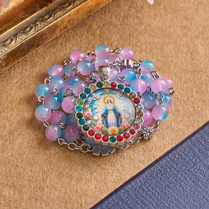 Christianartworkshop Chapelet orné de Notre-Dame de la Médaille Miraculeuse avec des perles de verre : Signe de la Protection Divine - image 3