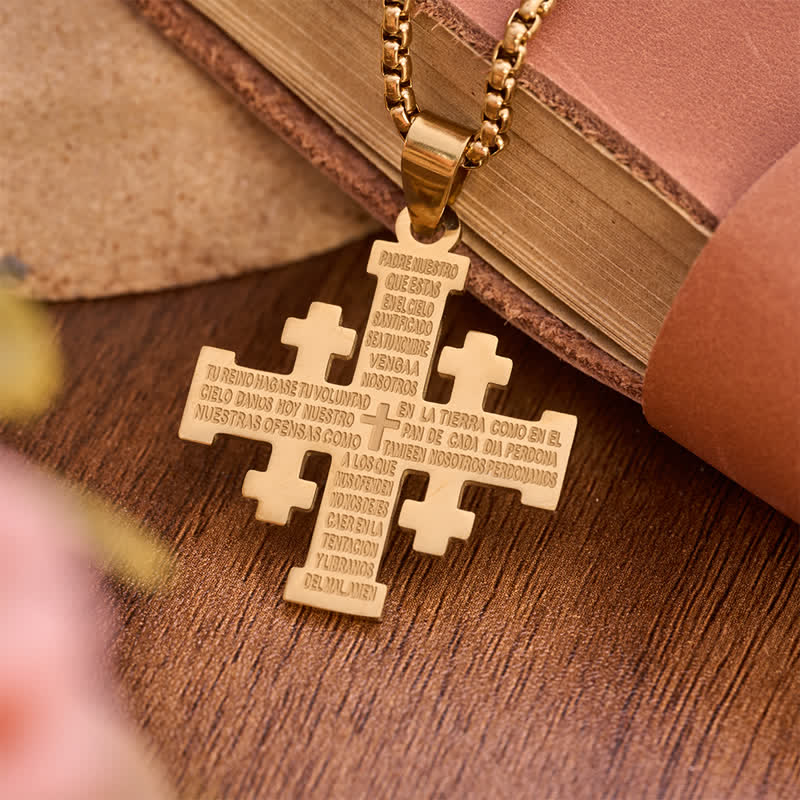 Collier croix de Jérusalem bicolore style moderne Christianartworkshop la prière du Seigneur en espagnol : La foi pour chaque instant - Prière dorée (espagnole) - image 0