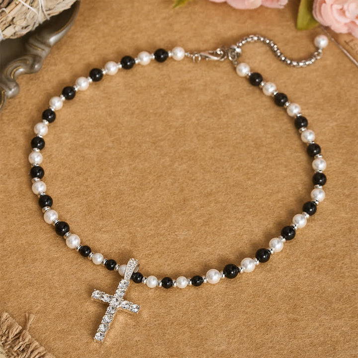 Christianartworkshop Collier de perles en forme de croix à l'éclat poli : signe d'une guidance céleste constante - Croix - image 0