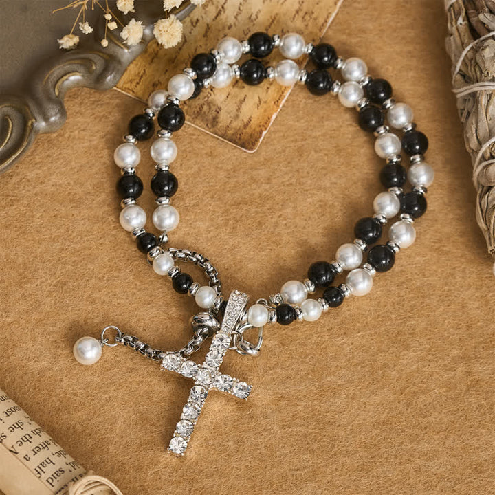 Christianartworkshop Collier de perles en forme de croix à l'éclat poli : signe d'une guidance céleste constante - image 2