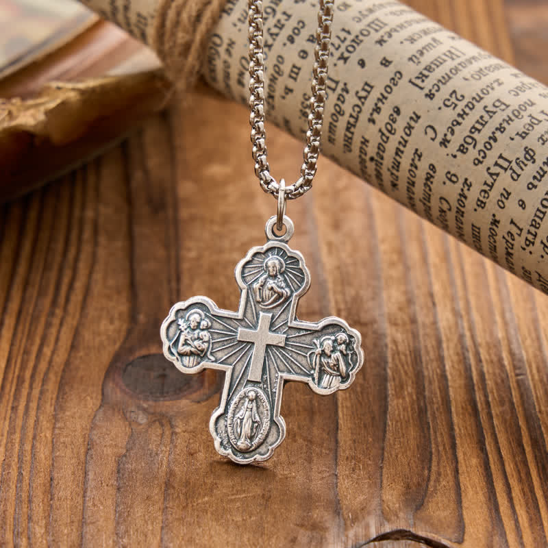 Christianartworkshop Collier à quatre croix sacrées et chaîne : symbole de douce protection céleste - Argent - image 1