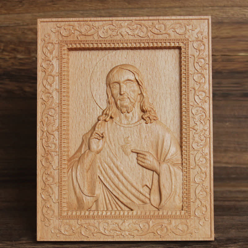 Christianartworkshop Icône sculptée en bois de hêtre à bordure ornée représentant Notre-Dame et Jésus : signe de douce consolation divine - Jésus - image 0