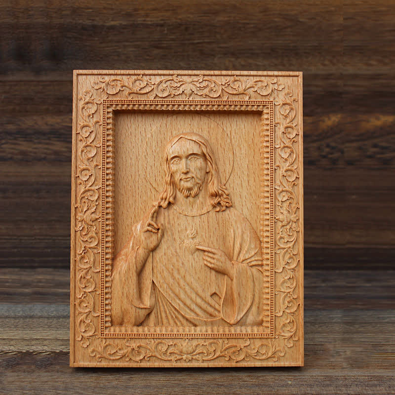 Christianartworkshop Icône sculptée en bois de hêtre à bordure ornée représentant Notre-Dame et Jésus : signe de douce consolation divine - image 1