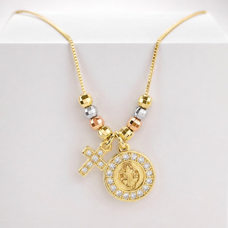 Collier pendentif croix de Saint Benoît en perles mixtes, Christianartworkshop : symbole de protection sacrée éternelle - image 7