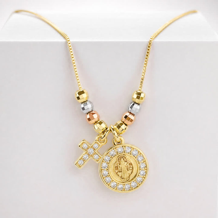Collier pendentif croix de Saint Benoît en perles mixtes, Christianartworkshop : symbole de protection sacrée éternelle - image 7