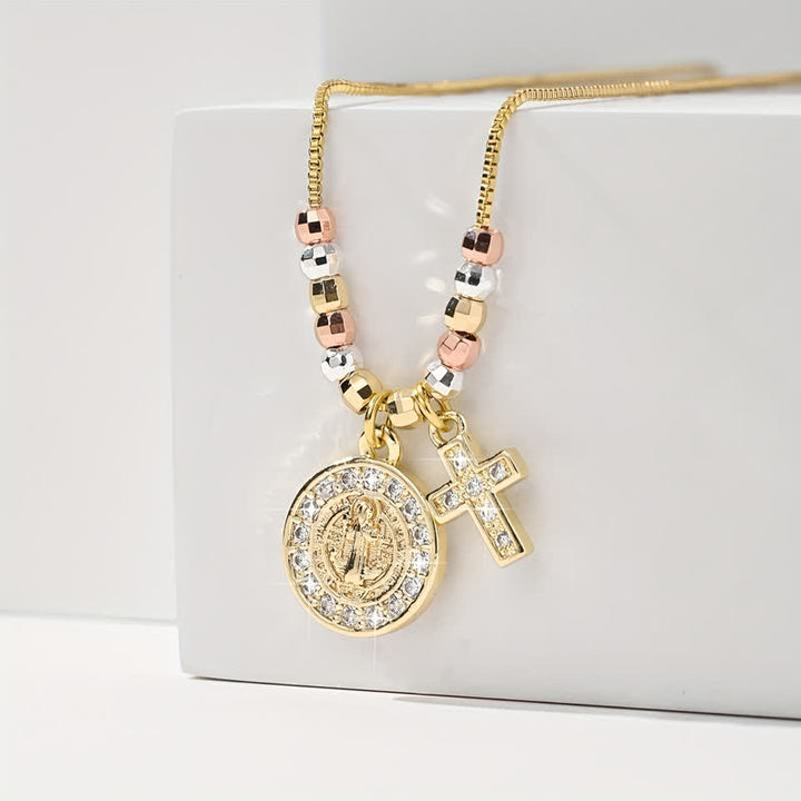 Collier pendentif croix de Saint Benoît en perles mixtes, Christianartworkshop : symbole de protection sacrée éternelle - image 15