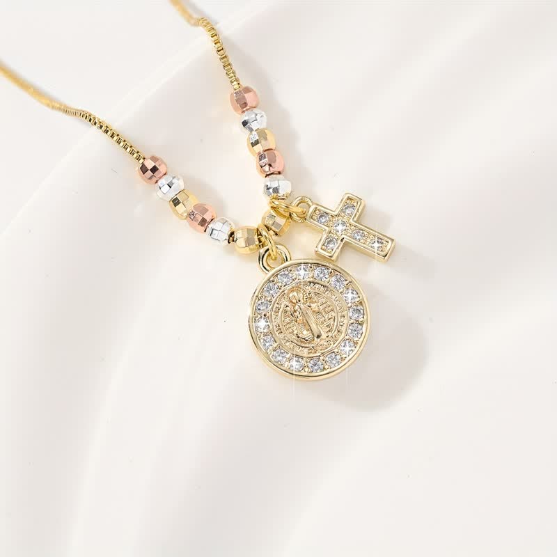 Collier pendentif croix de Saint Benoît en perles mixtes, Christianartworkshop : symbole de protection sacrée éternelle - image 13