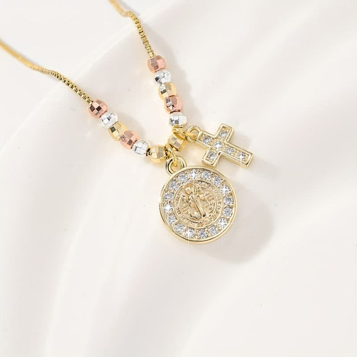 Collier pendentif croix de Saint Benoît en perles mixtes, Christianartworkshop : symbole de protection sacrée éternelle - image 13
