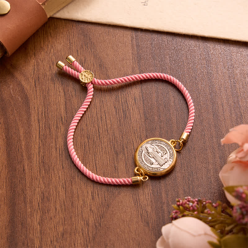 Christianartworkshop Bracelet Saint-Benoît en cordon tissé ajustable : emblème de la protection céleste inébranlable - Rose - image 11