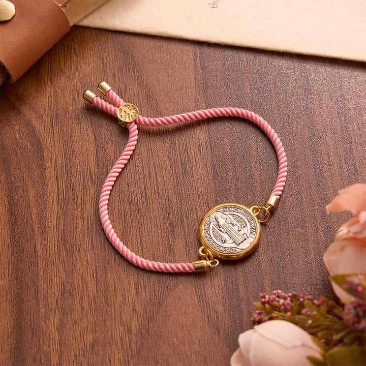 Christianartworkshop Bracelet Saint-Benoît en cordon tissé ajustable : emblème de la protection céleste inébranlable - Rose - image 11
