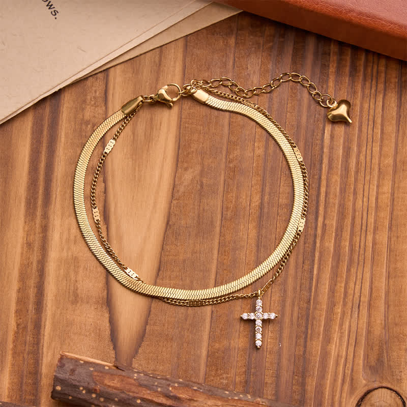 Christianartworkshop Bracelet double chaîne croix empilable et élégant : symbole de sérénité divine - image 2