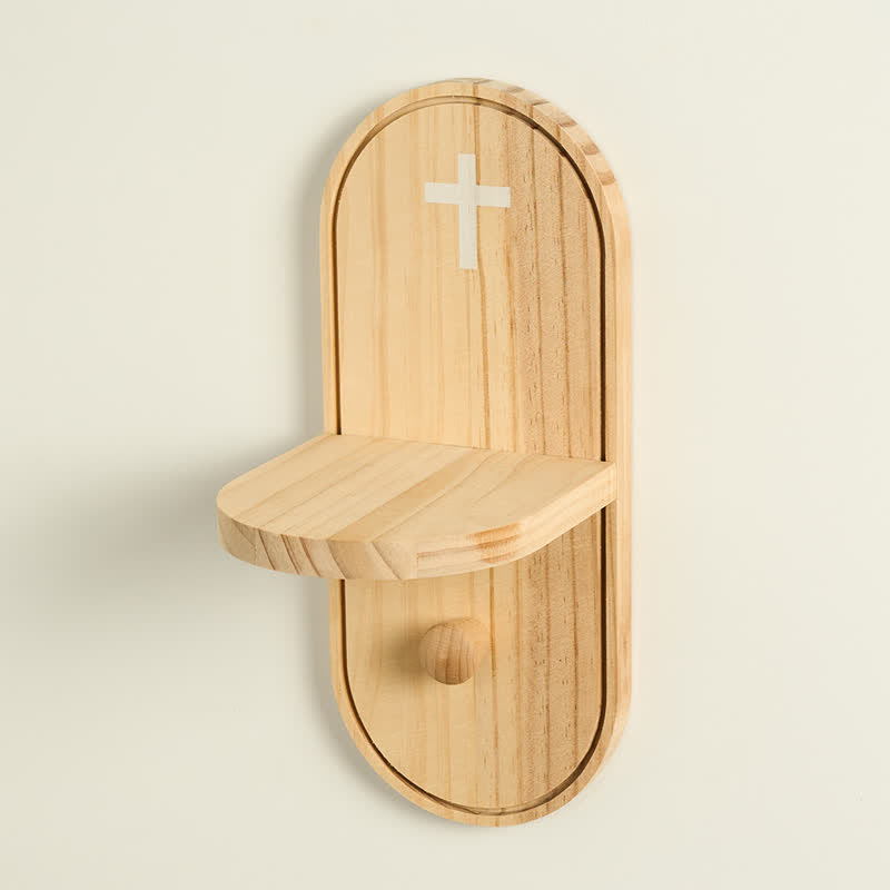 Christianartworkshop Étagère d'autel en bois avec croix imprimée : porteuse d'une bénédiction sacrée et intemporelle - image 1