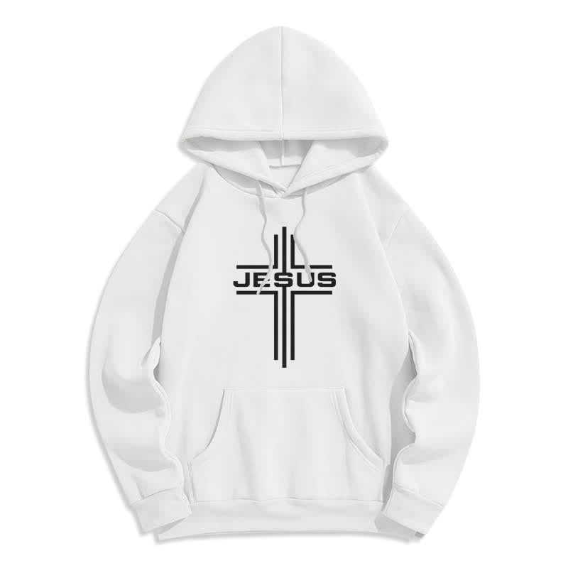 Christianartworkshop Sweat à capuche streetwear doublé polaire avec croix de Jésus - Blanc - 2XL - image 0