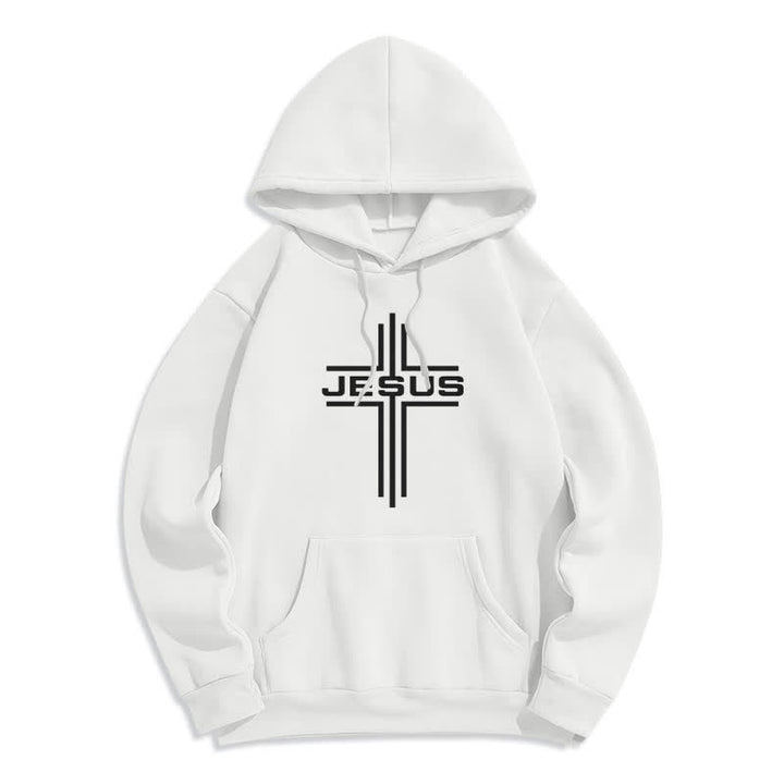 Christianartworkshop Sweat à capuche streetwear doublé polaire avec croix de Jésus - Blanc - 2XL - image 0