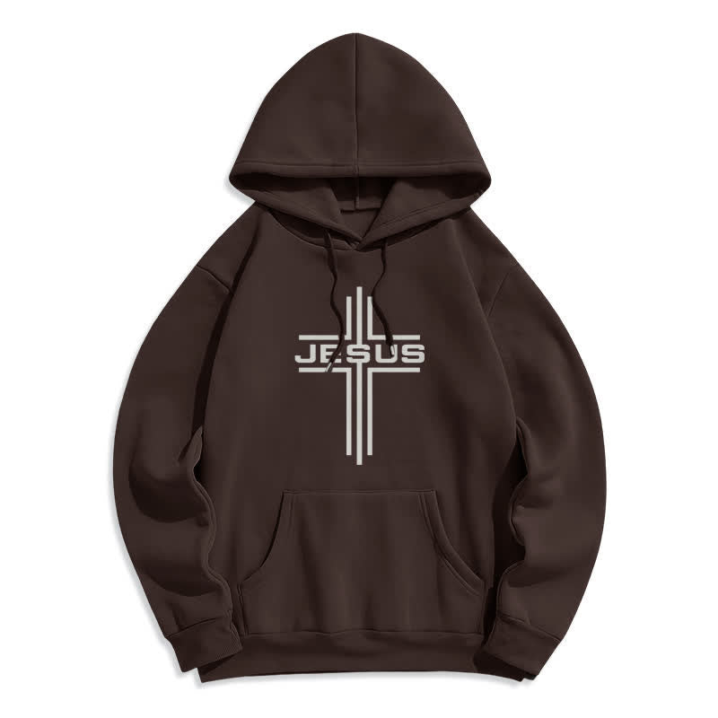 Christianartworkshop Sweat à capuche streetwear doublé polaire avec croix de Jésus - Brun - 2XL - image 4