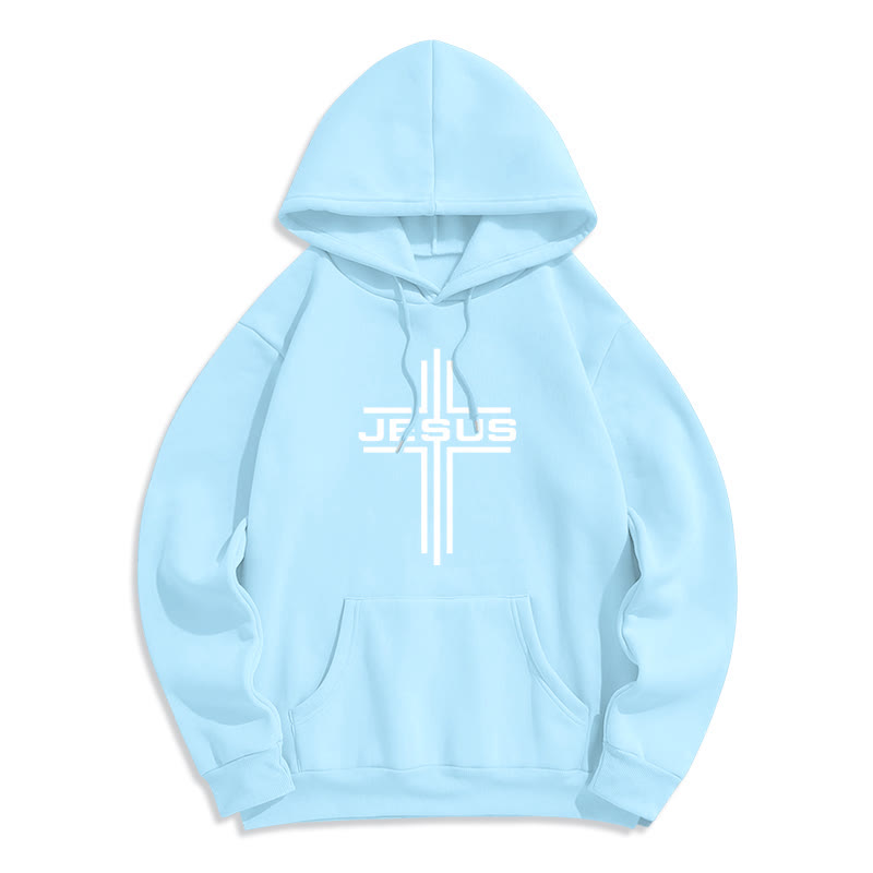 Christianartworkshop Sweat à capuche streetwear doublé polaire avec croix de Jésus - Bleu - 2XL - image 2