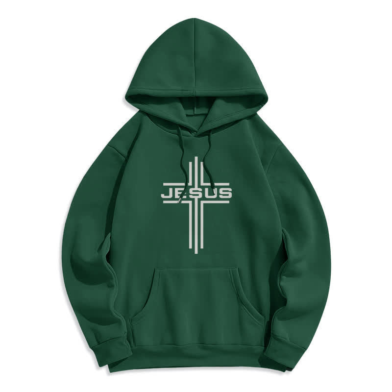 Christianartworkshop Sweat à capuche streetwear doublé polaire avec croix de Jésus - Vert - 2XL - image 7