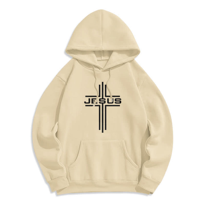 Christianartworkshop Sweat à capuche streetwear doublé polaire avec croix de Jésus - Beige - 2XL - image 5