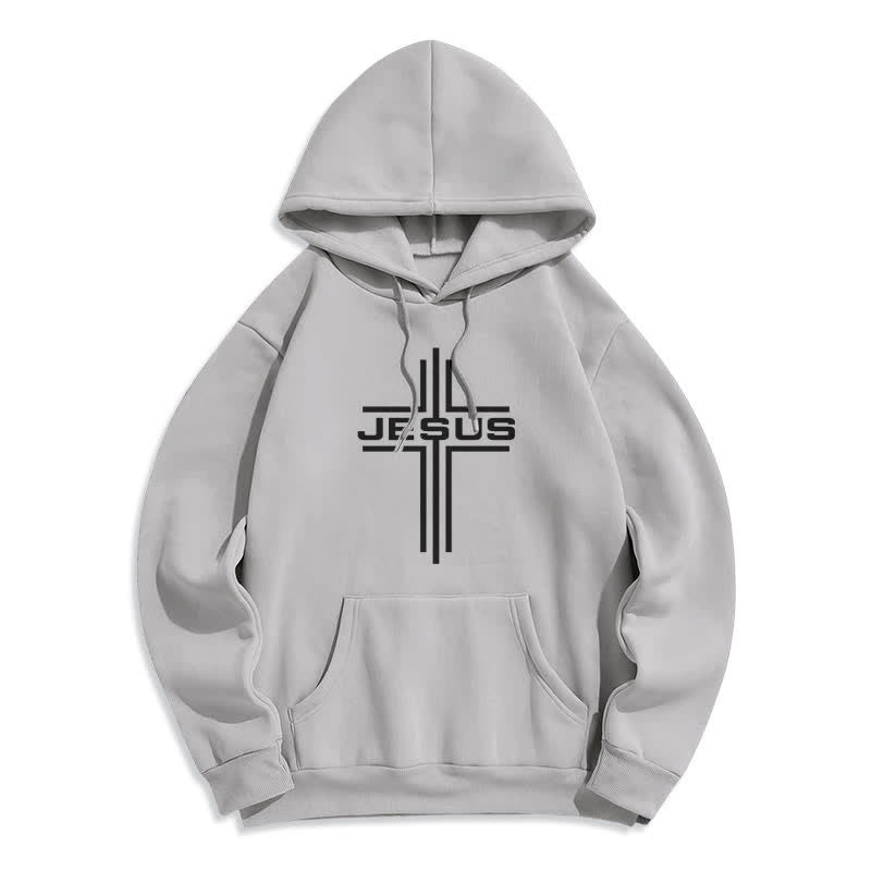 Christianartworkshop Sweat à capuche streetwear doublé polaire avec croix de Jésus - Gris - 2XL - image 3