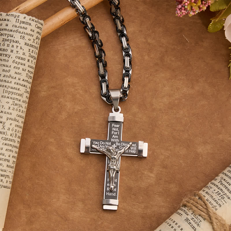 Christianartworkshop Collier crucifix en acier inoxydable sculpté en 3D : symbole de la promesse divine éternelle - Noir - Chaîne du roi - image 1