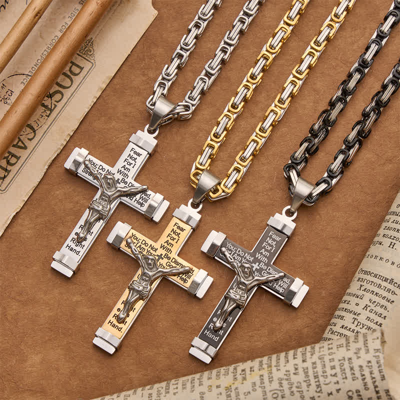Christianartworkshop Collier crucifix en acier inoxydable sculpté en 3D : symbole de la promesse divine éternelle - image 0