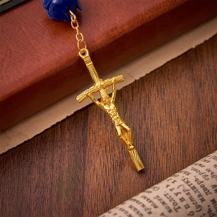 Christianartworkshop Chapelet en verre rose et bleu royal céleste avec cœur du Saint-Esprit et crucifix - image 8