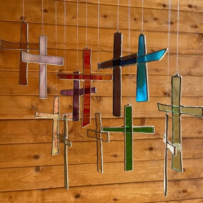 Christianartworkshop Attrape-soleil croix en vitrail vintage : symbole d'un rayonnement dévotionnel intemporel - image 0